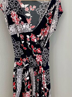 American City Wear Black Midi Dress with Red & White Floral Print